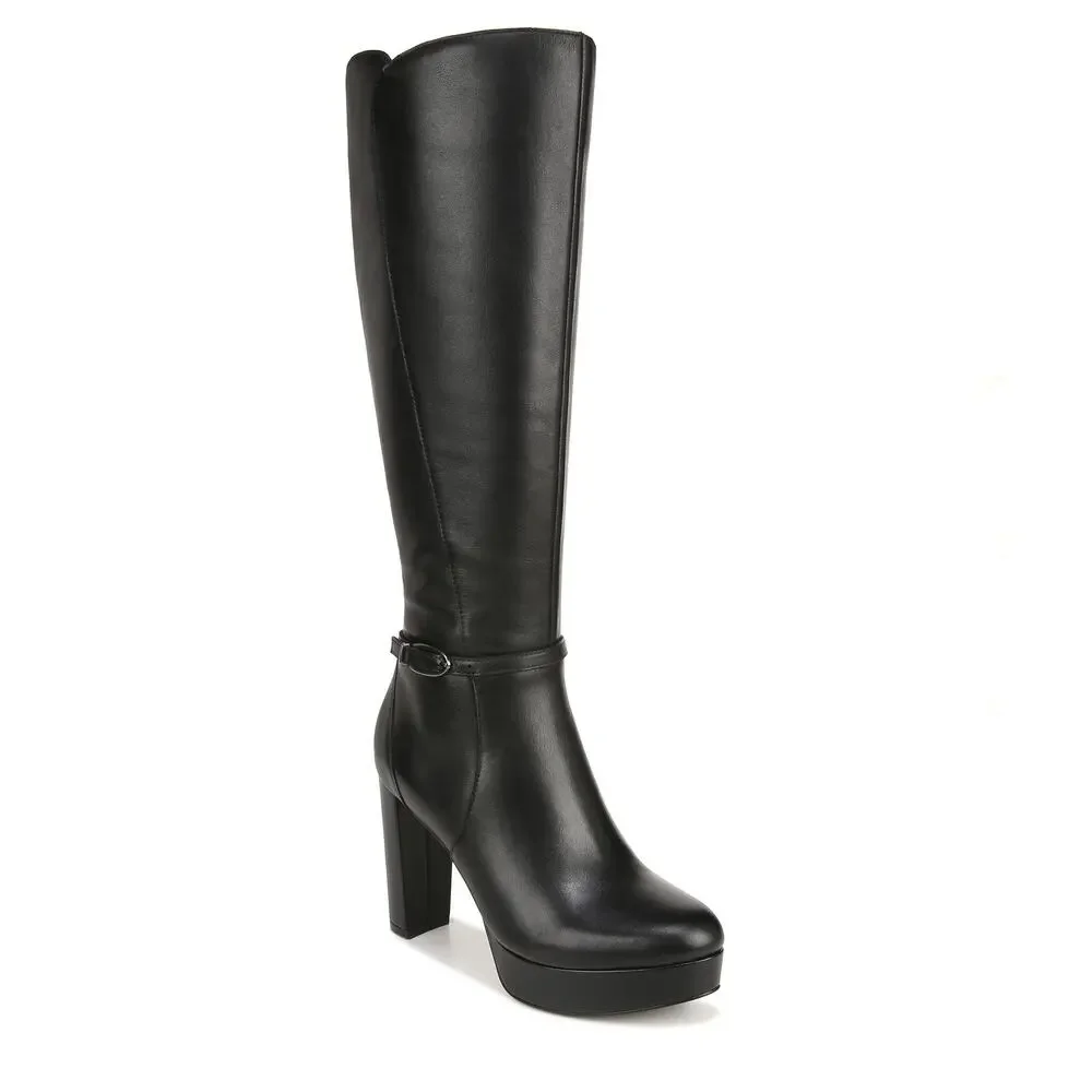 NATURALIZER WOMENS FENNA PLATFORM TALL DRESS BOOT BLACK LEATHER WIDE CALF 8 M